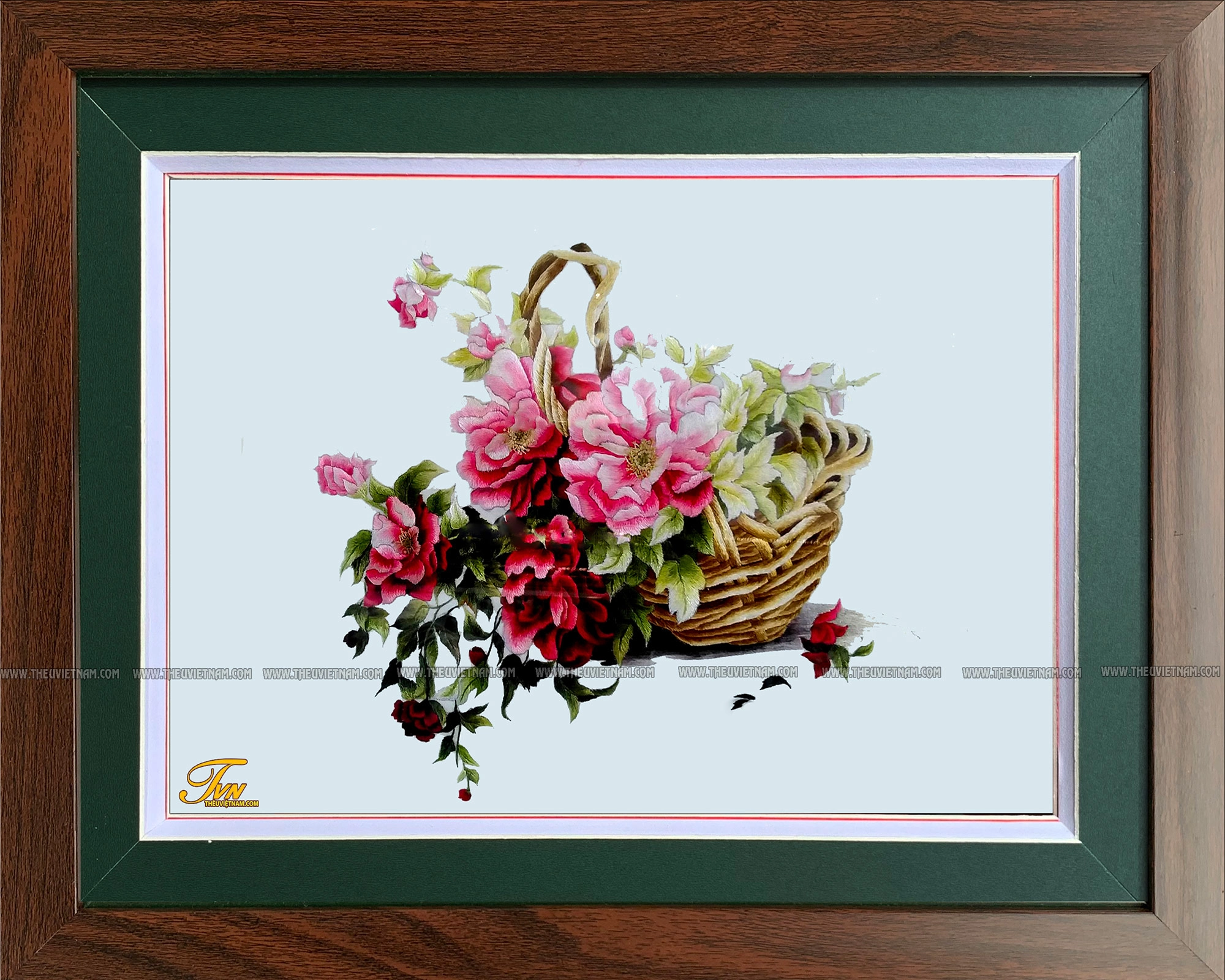 Tranh Thêu Giỏ Hoa Hồng - TV-GHH tranh theu gio hoa hong