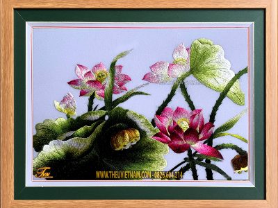 Tranh thêu hoa sen - HSLN02