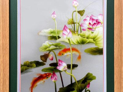 Tranh thêu hoa sen - HSLN15-1